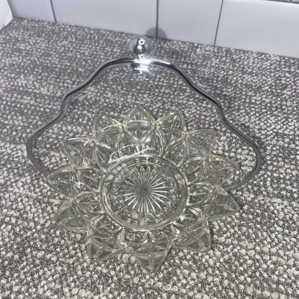 Vintage Sheffield Glass Jam Relish  Dish‎ Set with Stand and Spoon